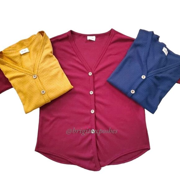 BIBI Long Sleeve Light Waffled Tops - Picture 10 of 13